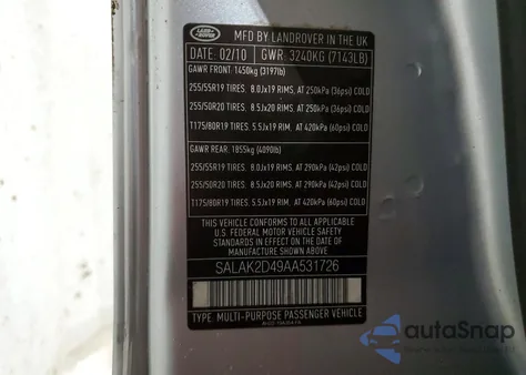 2010 Land Rover Lr4 Hse Luxury из США, поврежденный, VIN SALAK2D49AA531726